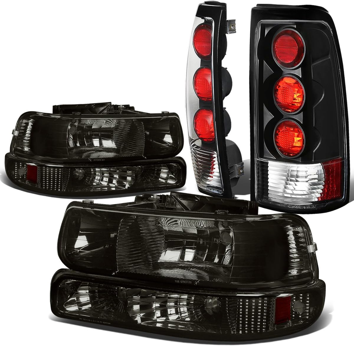 Compatible with Chevy Silverado GMT800 4pc Pair of Smoked Lens Amber Corner Headlight + Black Altezza Style Tail Light