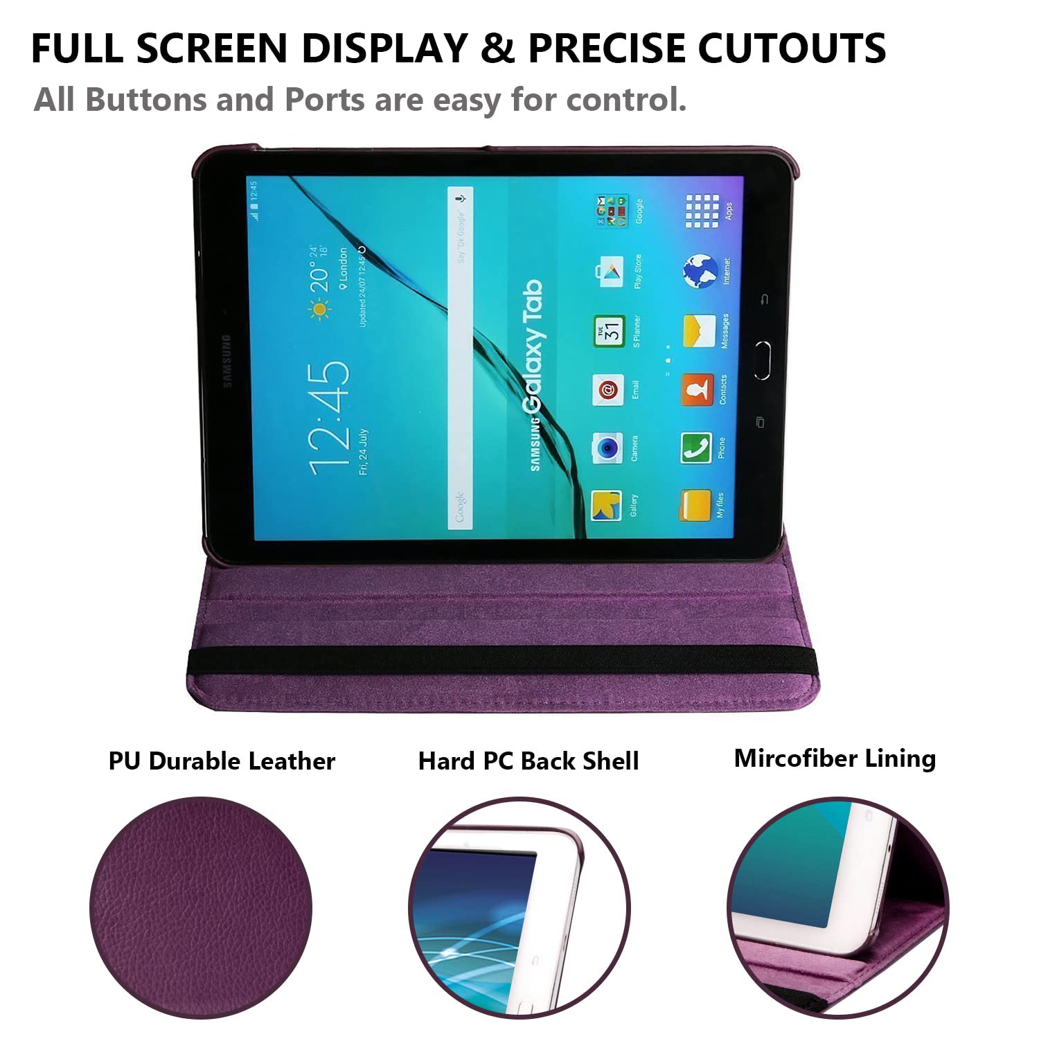 Étui Housse Coque pour Samsung Galaxy Tab S 10.5 Pouces 2014 (SM-T800 SM-T805) - 360 degrés Rotation Full Protection Kickstand Case Cover,avec Un Stylo,Écran Film (Purple)
