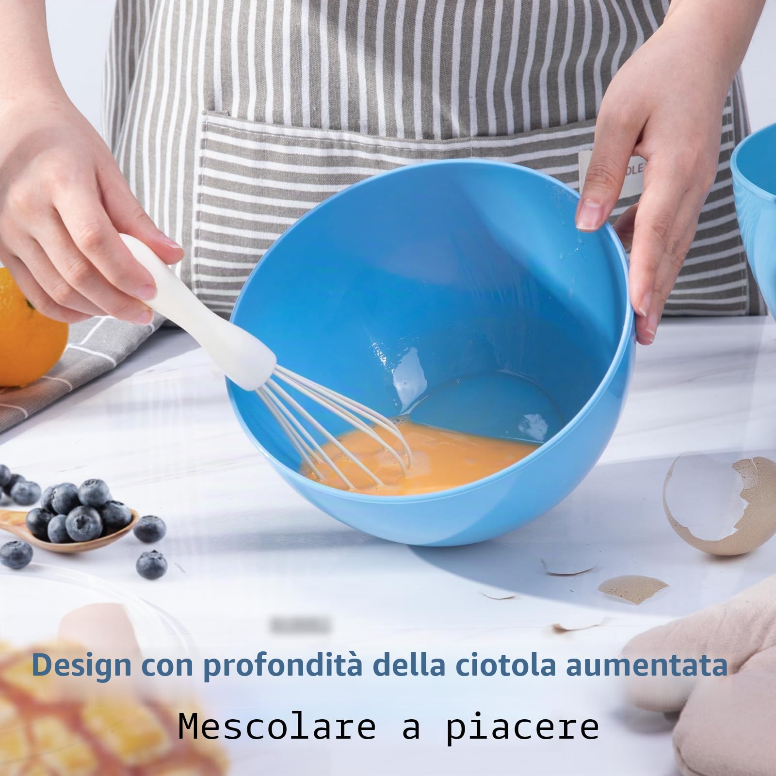 Luxear Grandi Ciotole Plastica Impilabili con Coperchio 0.2-6.5L, Bowl Mescolare per Cucinare, Conservare, Cuocere al Forno, Frutta, Insalate, Microonde, Lavastoviglie, Congelatore, Set da 6