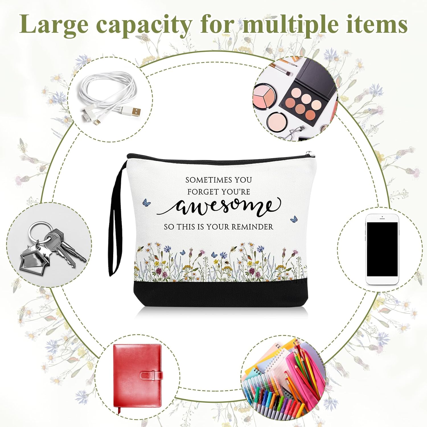 Reginary 30 Pcs Makeup Bags Gift for Women Bulk Inspirational Flower Canva Cosmetic Bag with Zipper You Are Awesome Thank You Gift for Staff Employee Coworker Cheer Team Nurse Caregiver (Gratitude) - Image 6