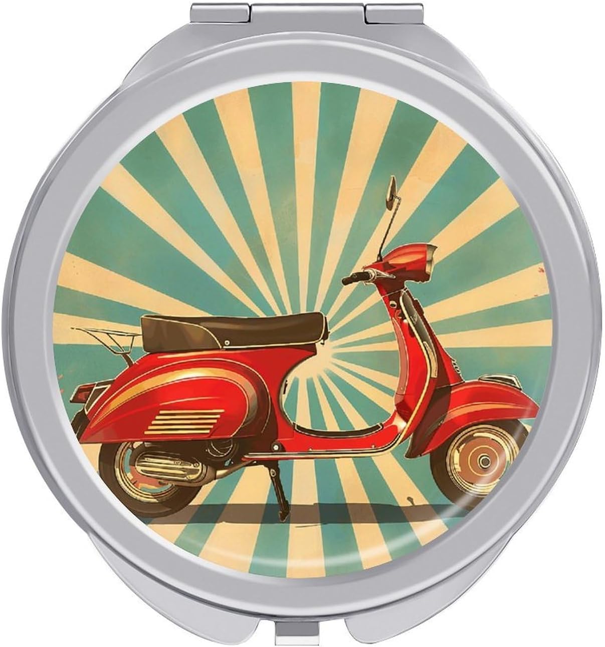 Travel Red Motorcycle Makeup Mirror Compact Pocket Vanity Mirror Double-Sided 2X /1x Magnifying Round Folding Handheld Cosmetic Beauty Mirrors for Purse Handbag