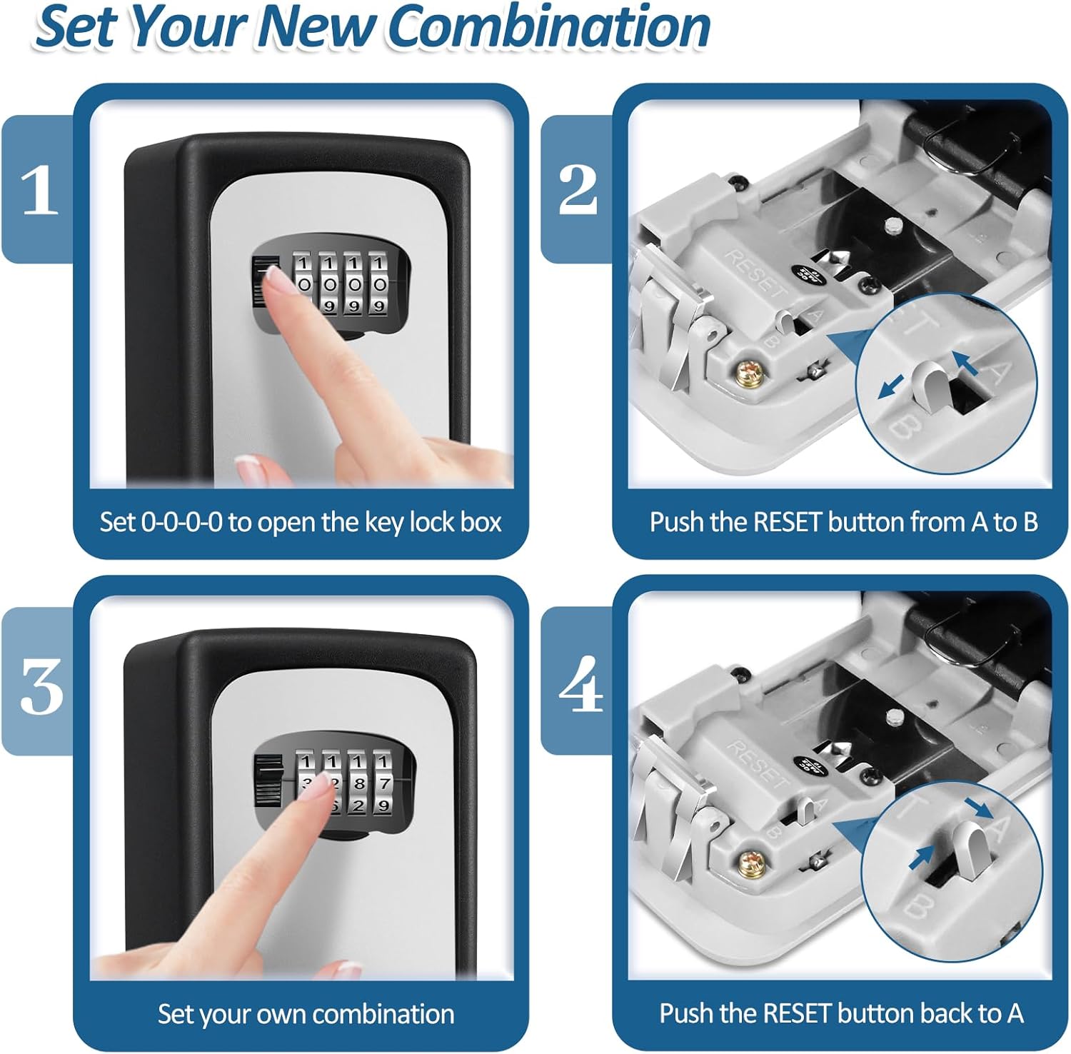 2 Pack Key Lock Box, 4 Digit Combination Lock Box Wall Mounted Waterproof Key Storage Lock Box for Indoor & Outdoor 5 Keys Capacity Re-Settable Code