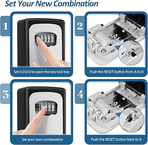 Miniatura 6 de Paquete de 2 cajas de cerradura de llave, caja de bloqueo de combinación de 4 dígitos, caja de bloqueo de pared impermeable para almacenamiento de