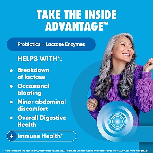 Miniatura 2 de Digestive Advantage Defensa de la lactosa con enzimas lactasa y probióticos para la salud digestiva, apoyo para descomponer la lactosa, malestar