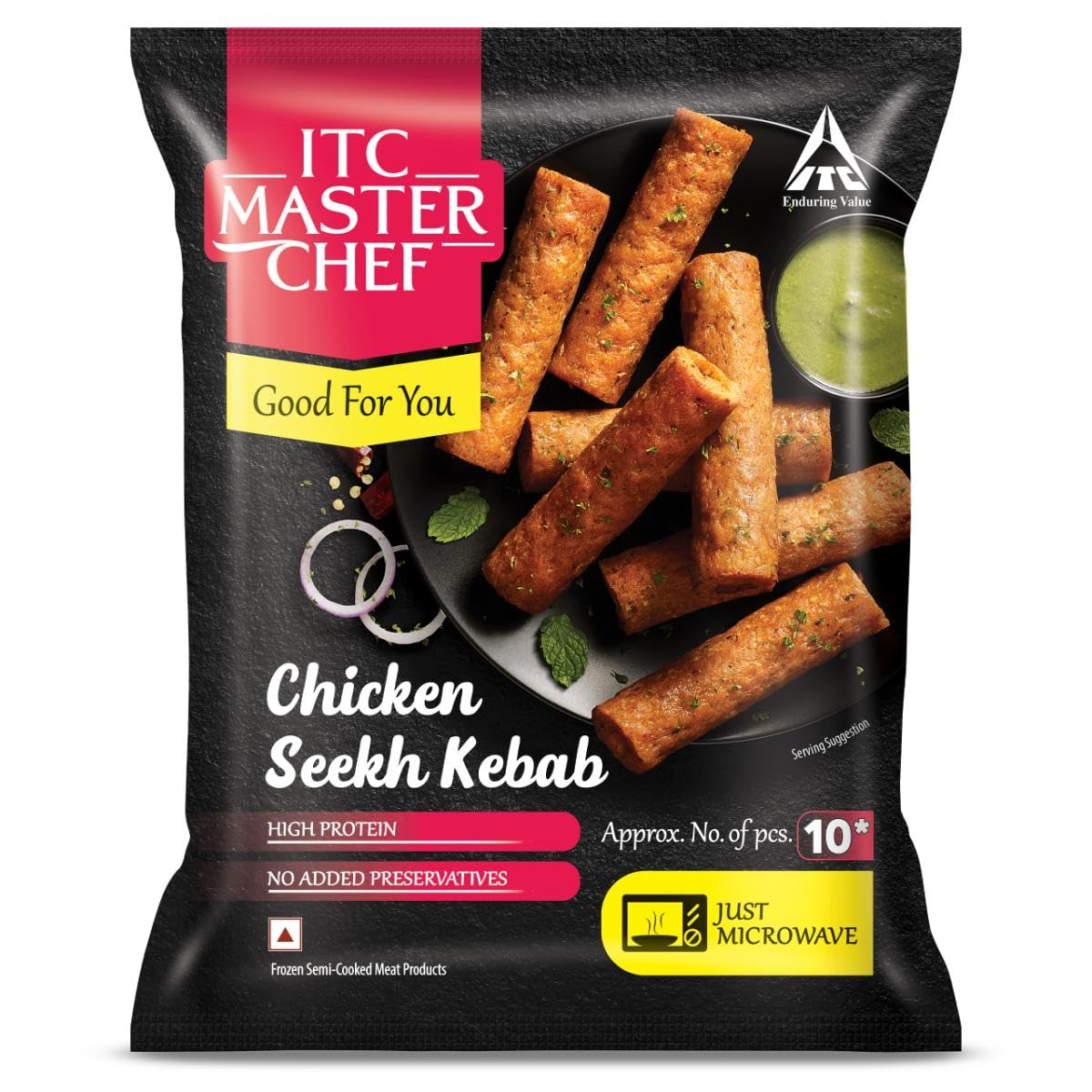 ITC MASTER CHEF Chicken Seekh Kebab, Non-Veg Frozen Snack, Ready to Cook, 500g