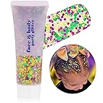 Go Ho Face Body Glitter Gel,Mardi Gras Outfit for Women and Kids,Sparkly Holographic Party Festival Rave Mardi Gras Accessories for Carnival,Gold Green Purple Chunky Glitter Makeup,52g