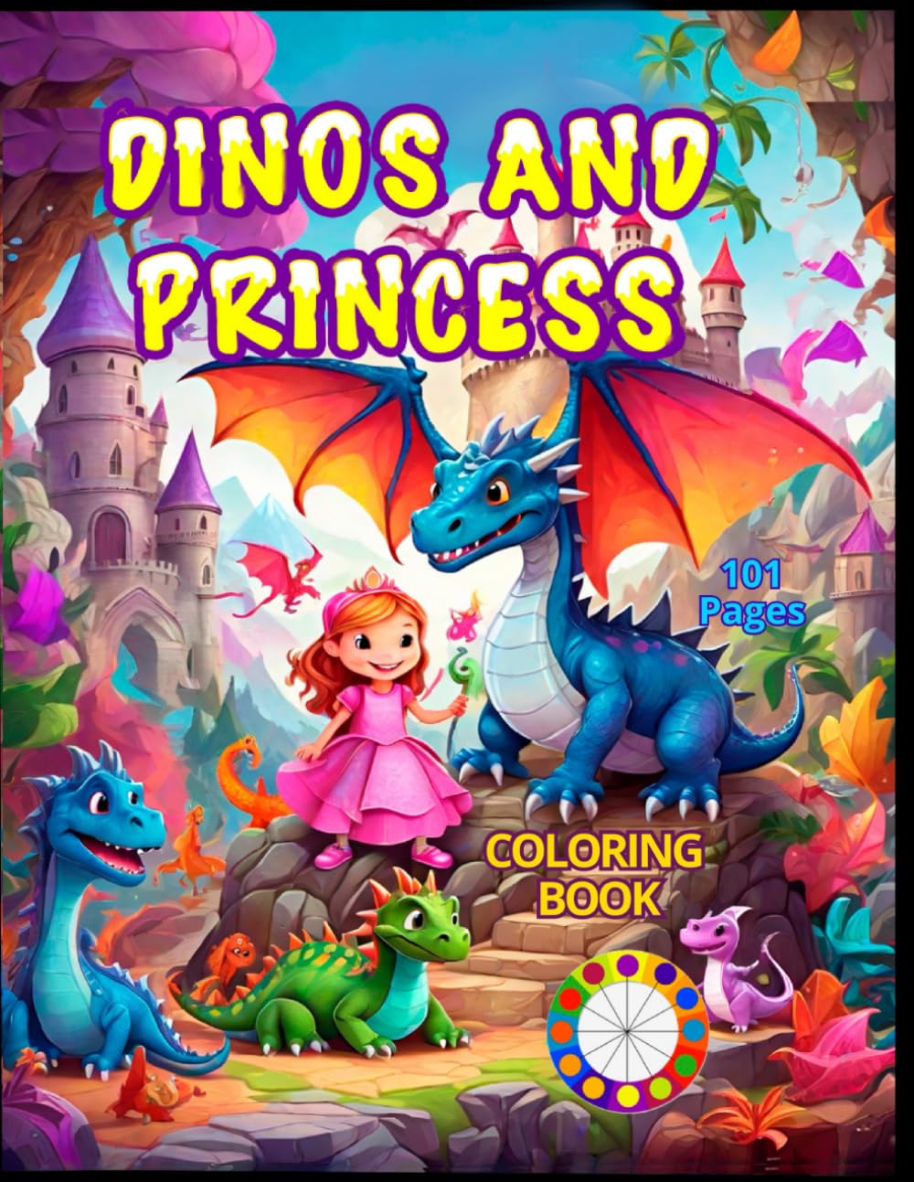 Dinos And Princess Coloring Book: christmas simple & big coloring book for toddler dinosaurs and dragons