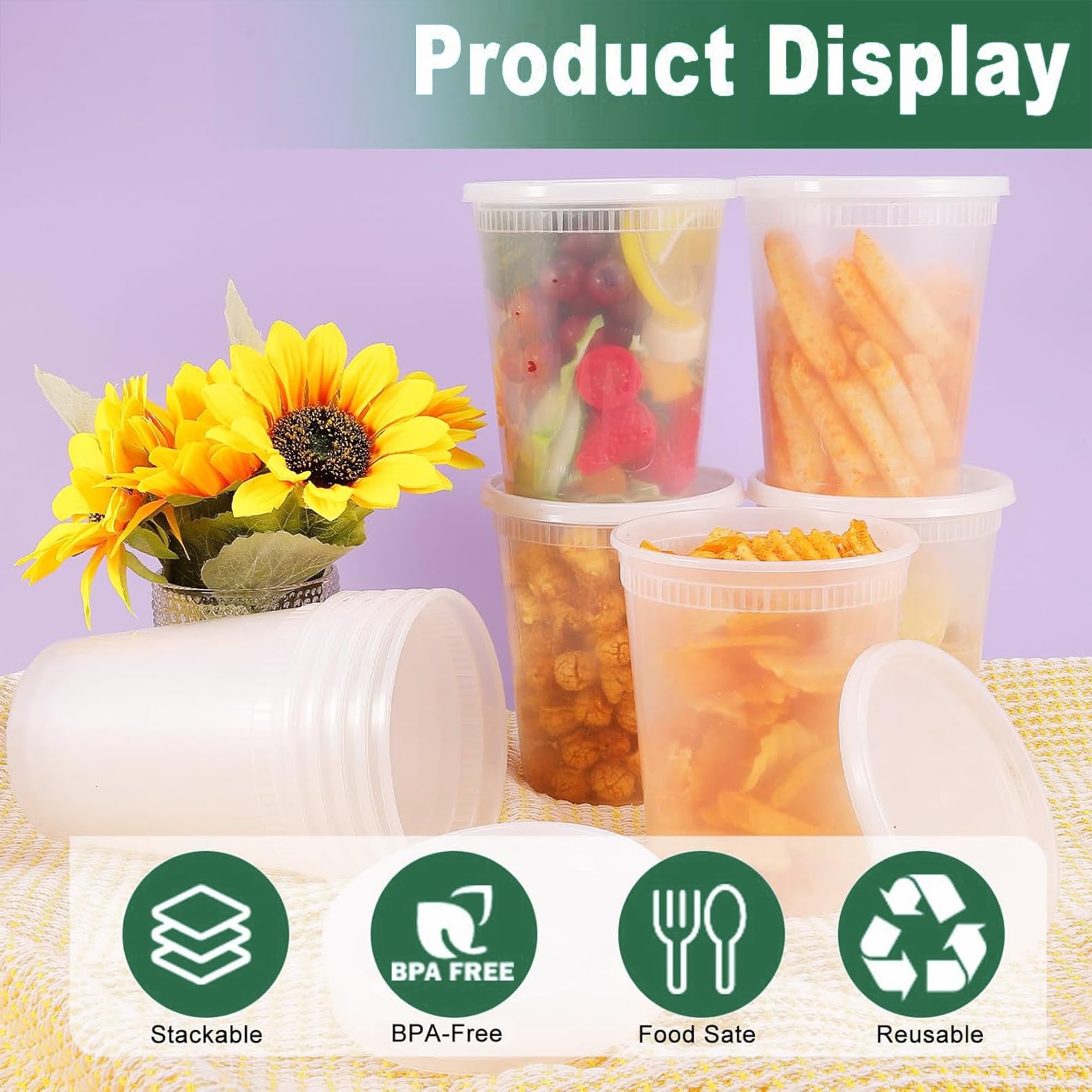 Paquete de 50 recipientes para delicatessen con tapas, recipientes de plástico para almacenamiento de alimentos de 32 onzas, contenedor transparente resistente para llevar a prueba de fugas,