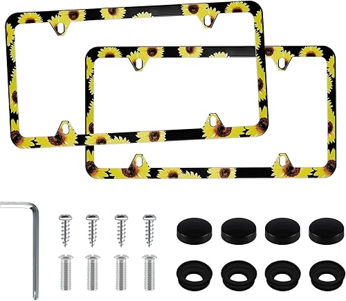 Miniatura 10 de LivTee Marcos cromados para matrícula, 4 agujeros, cubiertas de acero inoxidable para matrícula, 2 soportes para placa de automóvil, accesorios