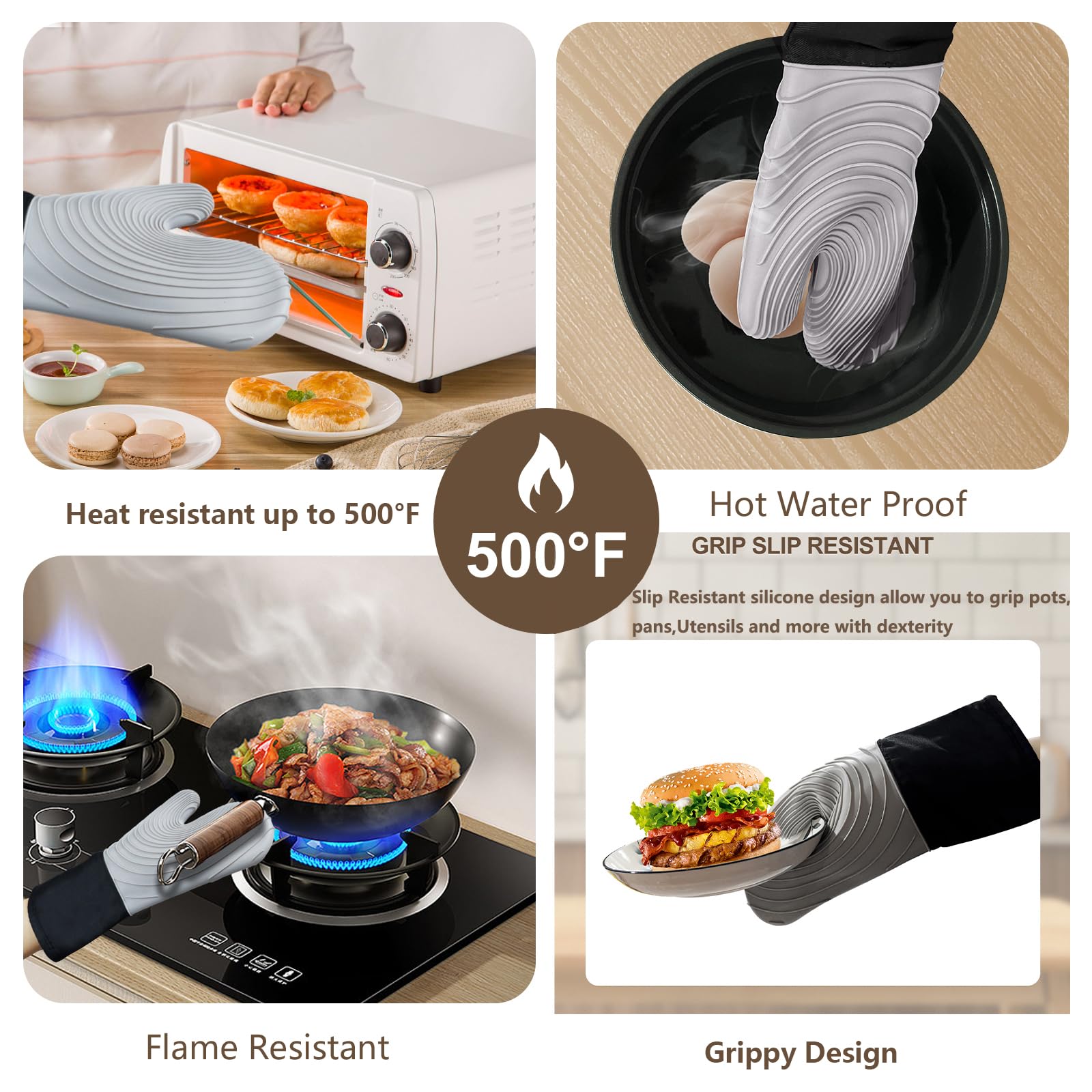 Ofenhandschuhe, Silikon, Ofenhandschuhe, hitzebeständig, 250 °C, Silikon, Ofenhandschuhe, 1 Paar, BPA-frei, rutschfest, für Küche, Mikrowelle, Ofenhandschuhe