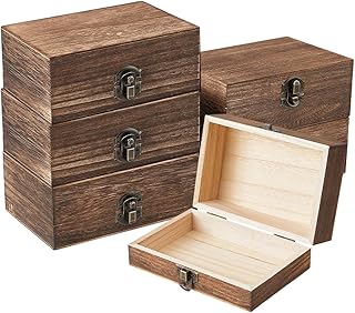 SUPERFINDINGS 6PCS Wooden Jewelry Storage Box Wood Container Boxes Wooden Box with Hinged Lid Wood Reusable DIY Gift Case Rustic Keepsake Case for Jewelry Trinket Cards Letter Storage, 5.85x3.88x2.34