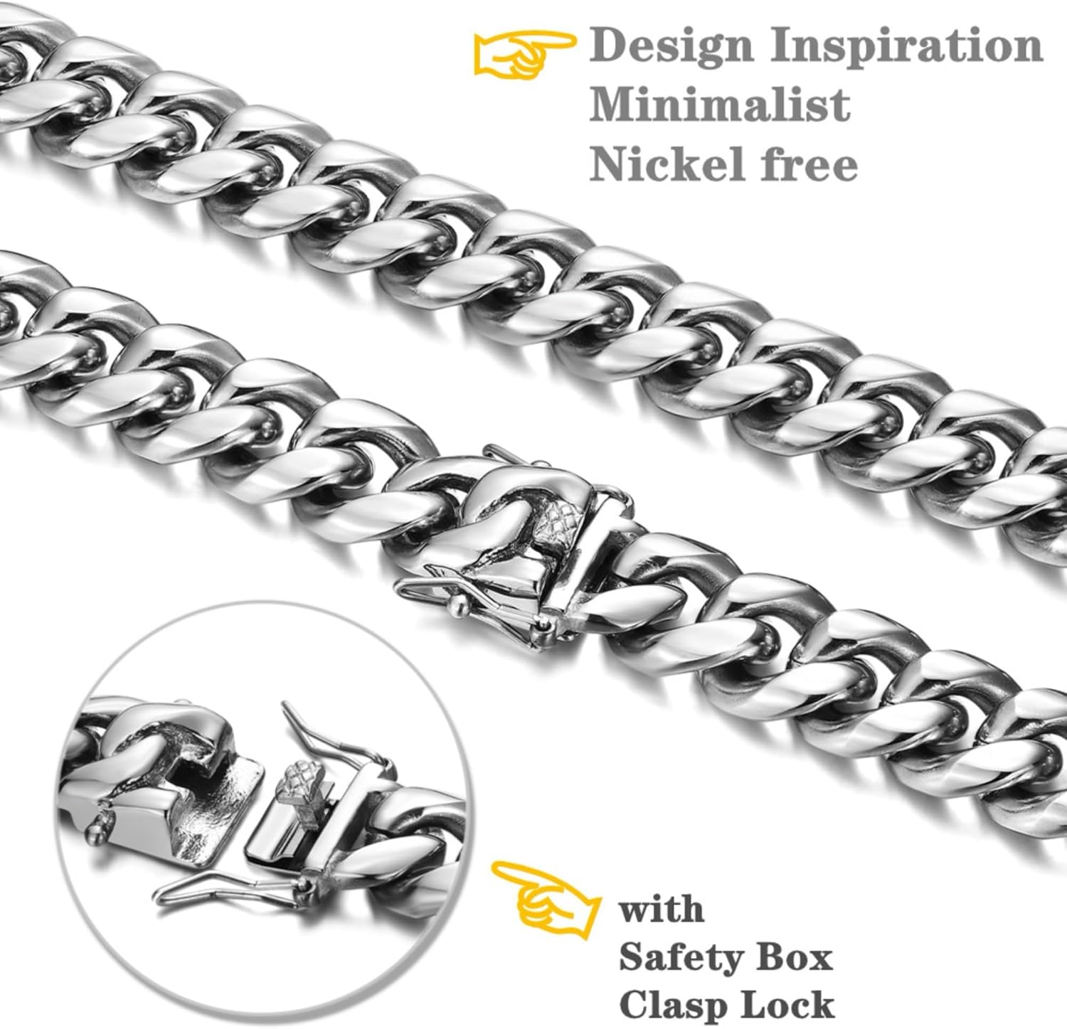 ROWIN&CO Miami Cuban Link Chain for Men 15mm Silver Stainless Steel Curb Necklace, Hip Hop Jewelry, Durable & Anti-Tarnish Mens Chain 18" 20" 22" 30" Inch, Pops Gifts For Fathers Boyfriends, Sons - Image 2
