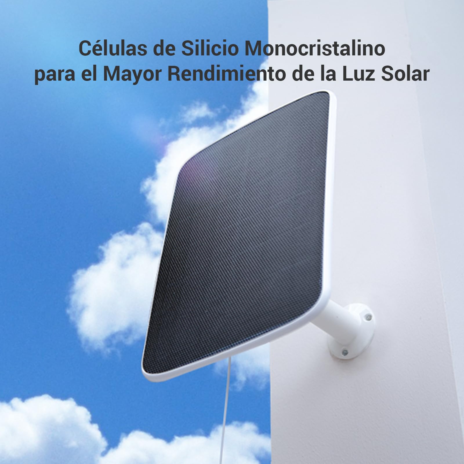 EZVIZ Panel Solar-F Fuente de Alimentación con Puerto Tipo C, para Cámaras Vigilancia WiFi Exterior con Batería, Impermeable, Montaje Ajustable, 4,2W, Fuente de Alimentación Continua (con Cable de 4m)