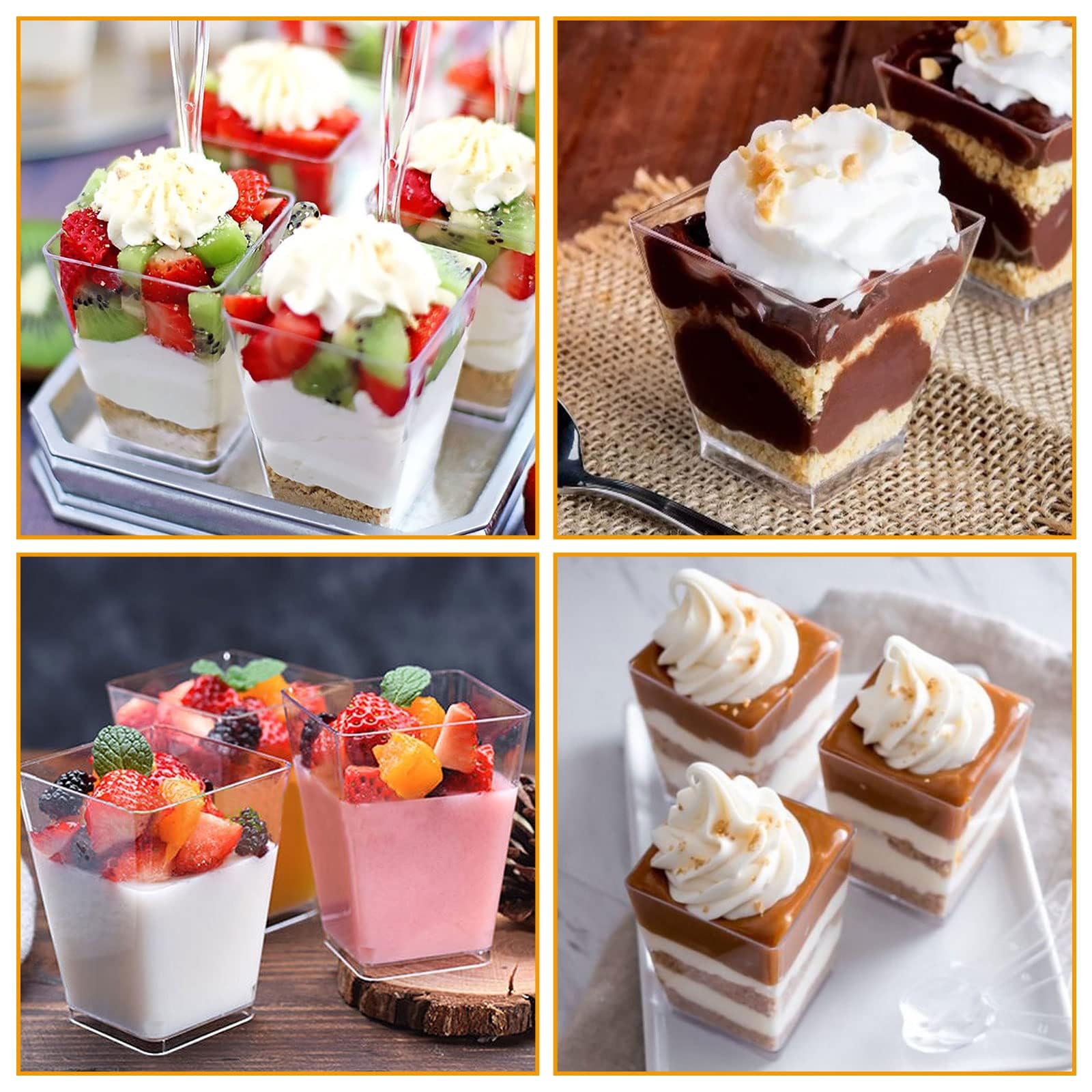 ASelected 100 Pcs Coupes à Dessert avec Couvercle 150-160 ML, Tasses à Dessert en Plastique avec 100 Couvercle et 100 Cuillères, Verrines pour Dessert, Apéritifs, Tiramisus