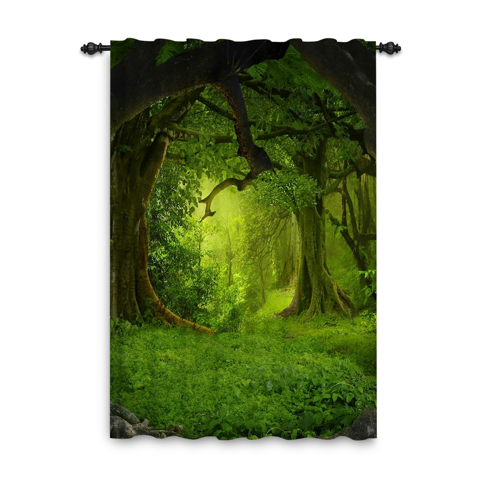 135x245cm Cortina con Aspecto Lino Estilo Bosque Salvaje Verde Selva Árboles Viejos Paisaje Filtración de luz Separadores de ambientes Cortinas para Ventanas Dormitorio Sala de Estar,1 Panel
