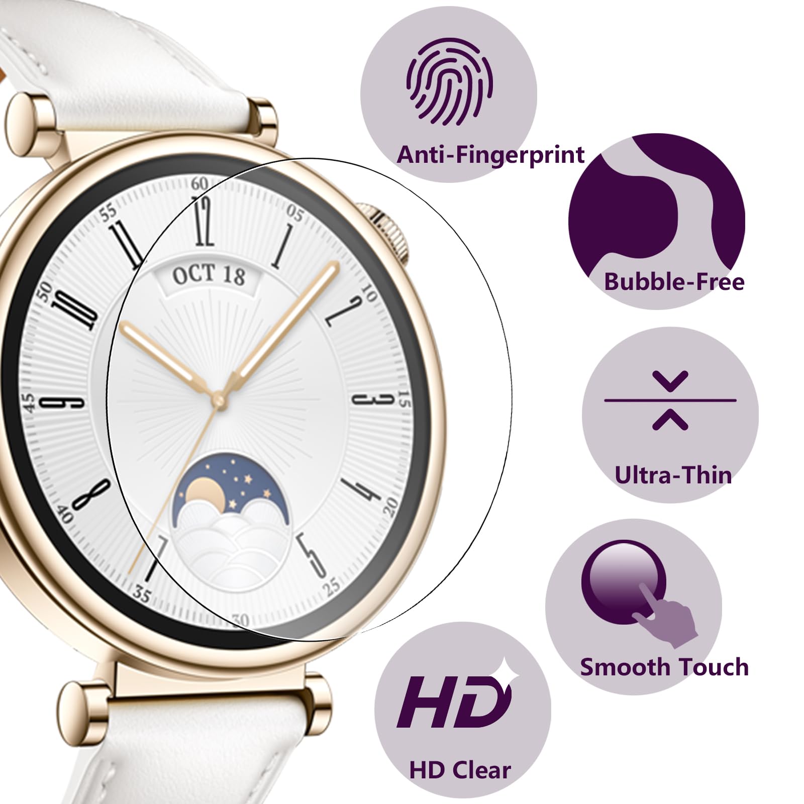 6 sztuk folii ochronnej do Huawei Watch GT 6 41 mm / GT 5 41 mm / GT 4 41 mm, HD folia ochronna ze szkła hartowanego, odporna na zarysowania, bez pęcherzyków powietrza