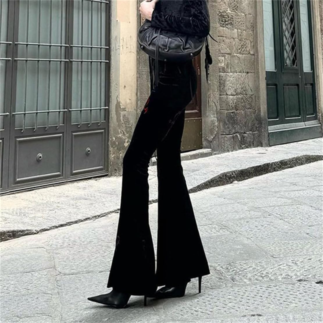 Gothic Bell Bottom Leggings for Women Y2K Wide Leg Grunge High Waisted Casual Flared Pants