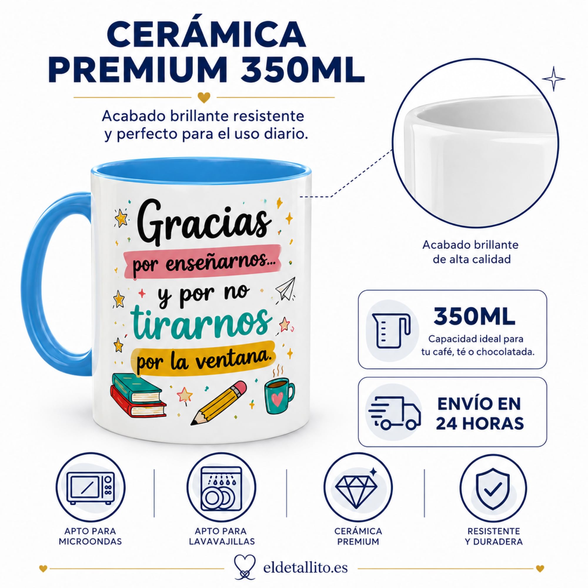 El Detallito & Tú Taza Personalizada Para Profesores Regalo Fin De Curso Recuerdo Emotivo Para Maestros Detalle De Alumnos Y Padres Cerámica Cafe (GRACIAS POR ENSEÑARNOS Y NO TIRARNOS POR LA VENTANA)