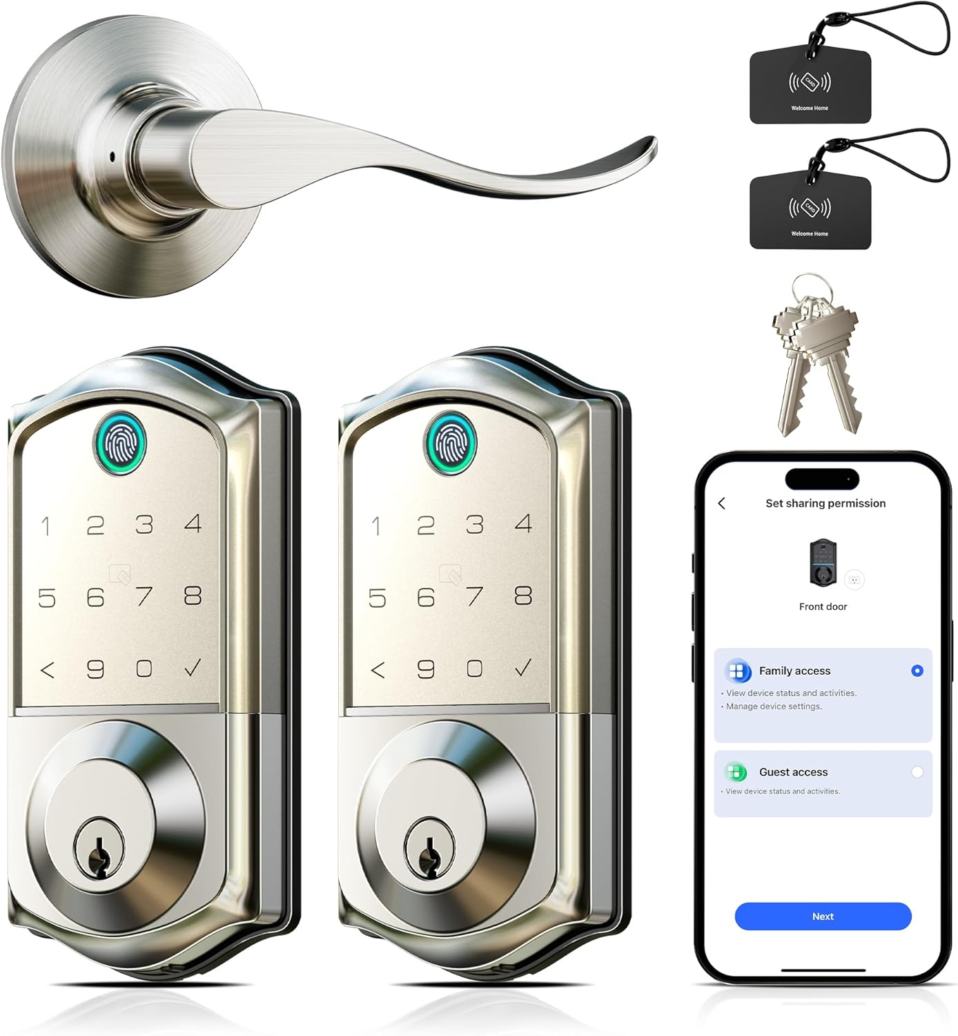 Veise Fingerprint Smart Front Door Lock with Handle Set, Satin Nickel