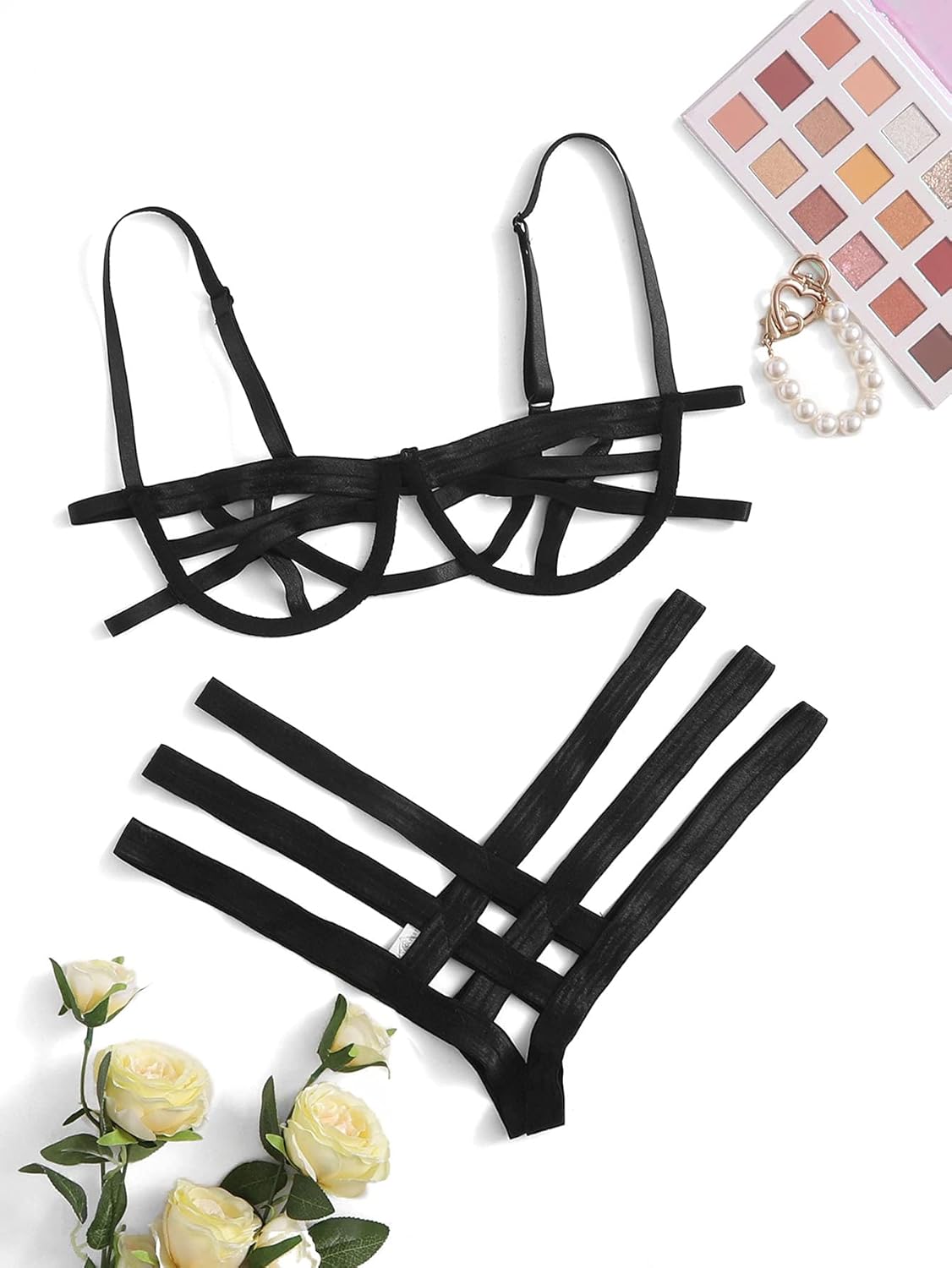 SheIn Women's Sexy Ladder Cut Out Lingerie Set Push Up Two Piece Bra and Panty at  Women’s Clothing store