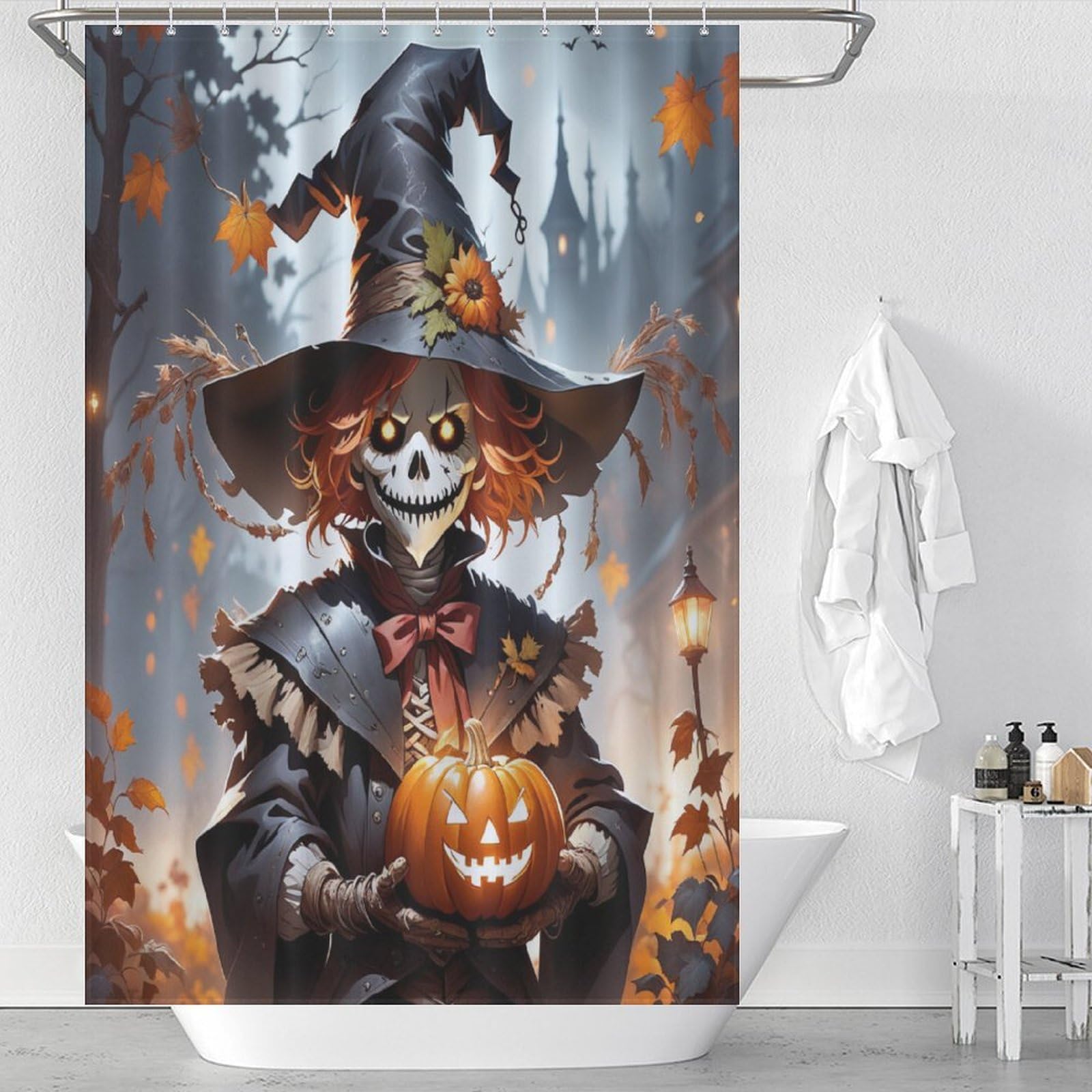 Rideau de douche imperméable Halloween avec 12 crochets pour salle de bain propre
