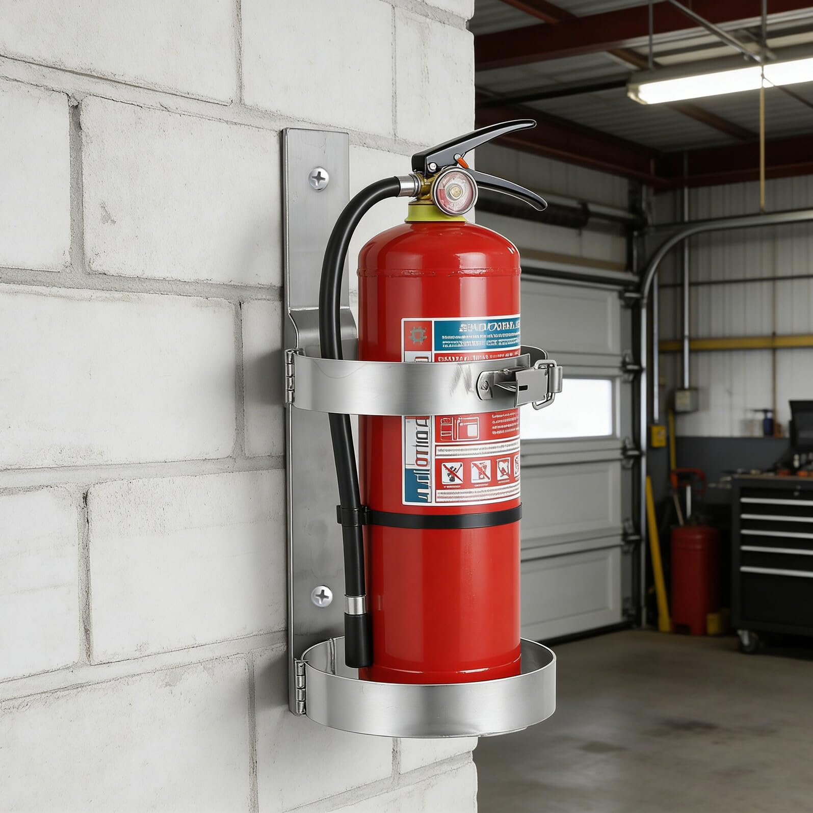 SOIMISS Supporto Porta Estintore in Acciaio Inox 2 Kg Gancio a Muro e Fermaglio di Serraggio, Staffa Compatta Salvaspazio per Uso Domestico, Officina e Veicoli, Resistente e Stabile