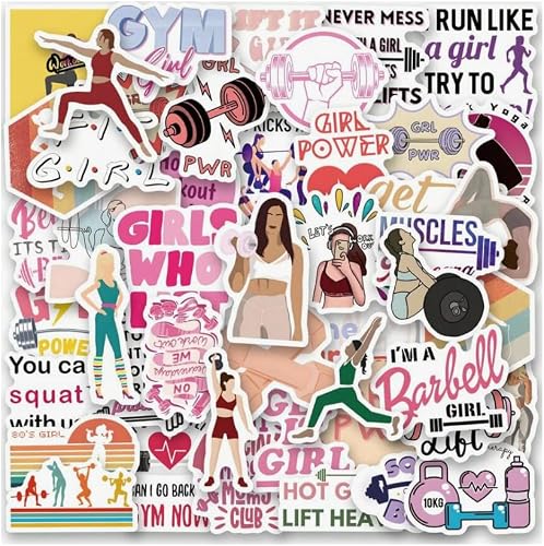 50 Piece Gym Girl Motivational Inspirational Exercise Woman Vinyl Stickers - Fitness Motivation Sticker Pack, 3-6 cm, for Water Bottles, Laptops, Notebooks