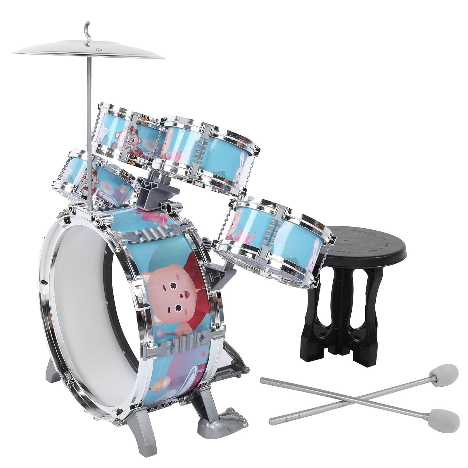 Rosvola Schlagzeug-Set, Lustiges Musikspielzeug für Im Alter von 1 Bis 6 Jahren, Umweltfreundliches Material, 5 Trommeln und Becken-Set (Blue)