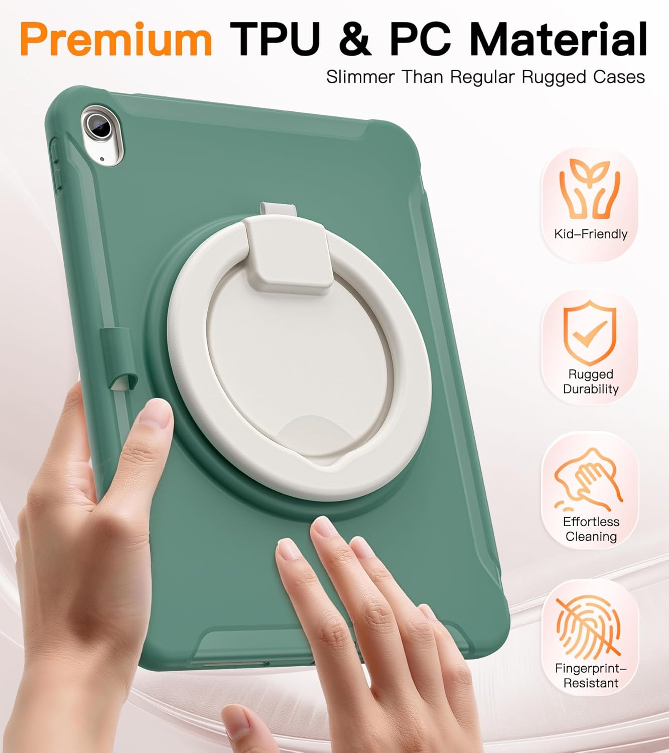 BATYUE Shockproof Case for iPad 10th Gen 10.9" 2022 / 11th Gen (A16) 11" 2025 | 360° Multi-Angle Stand (Portrait & Landscape) & Grip, Built-in Screen Protector, Pencil Holder, Jade Green