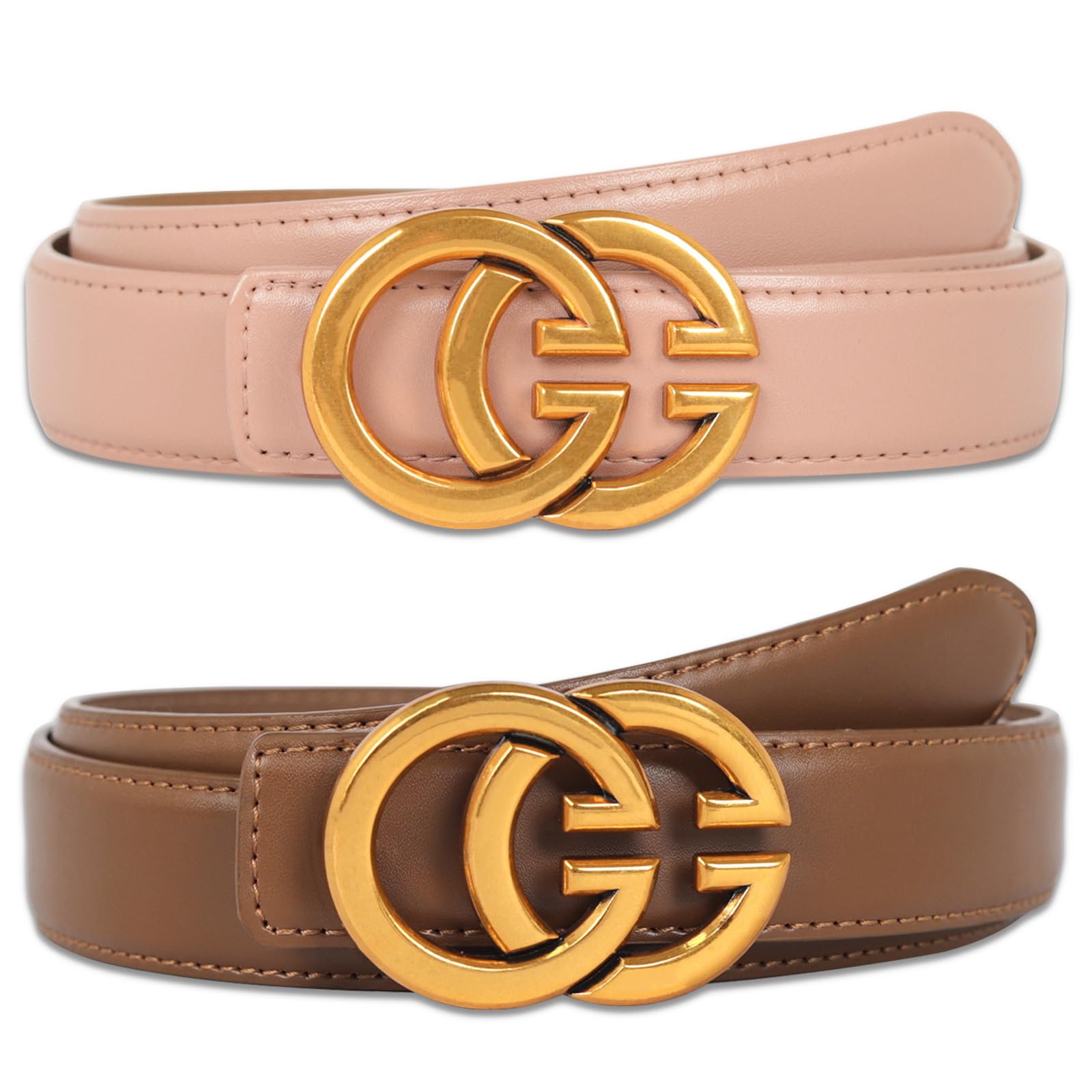 Women's Fashion Classic Metal Buckle Leather Belt with Jeans Dress
