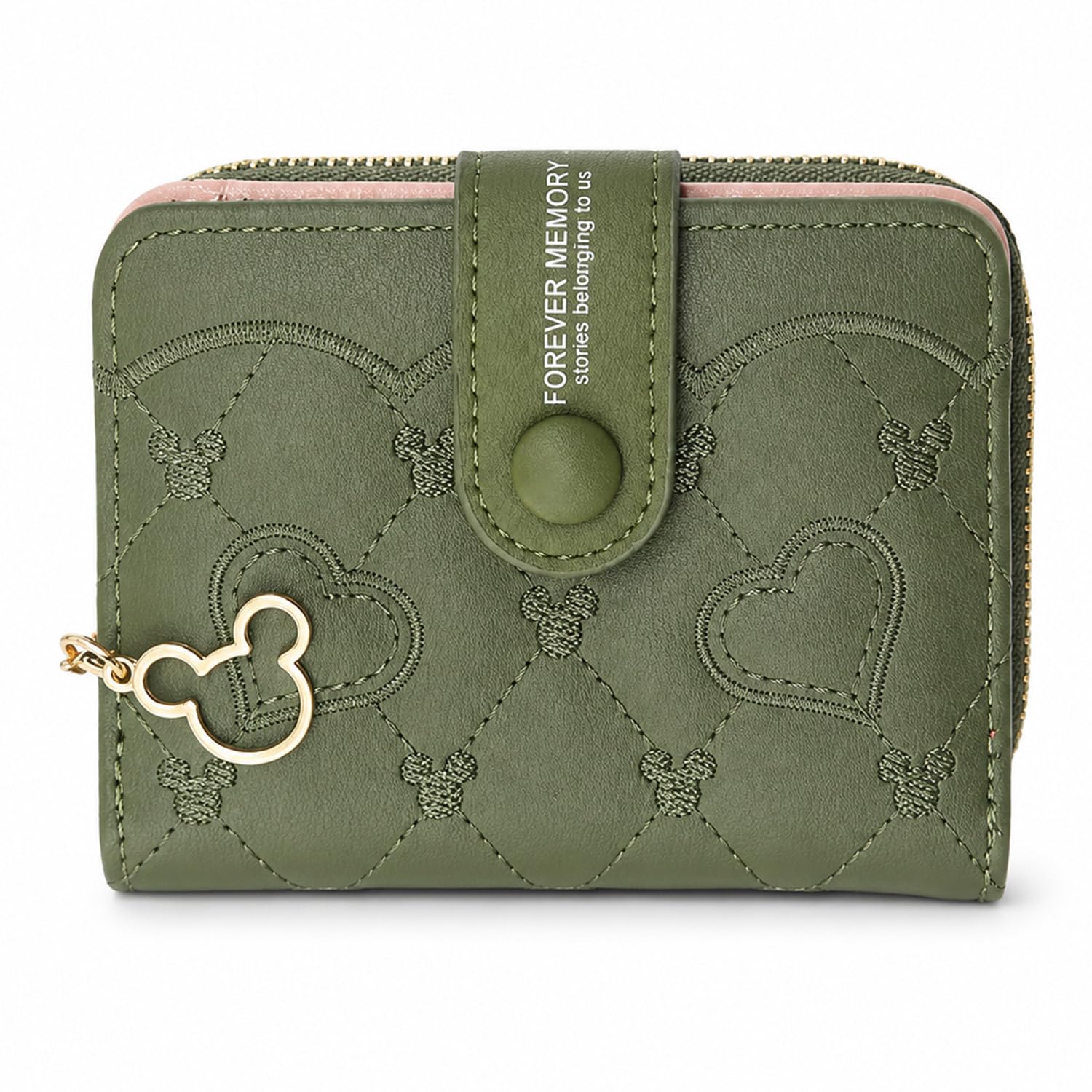 syga Women's Short Zipper Buckle Heart Shaped Wallet with Key Chain, Cute for Girls Wallet Coin & Card Purse(Mickey Green)-picture-56