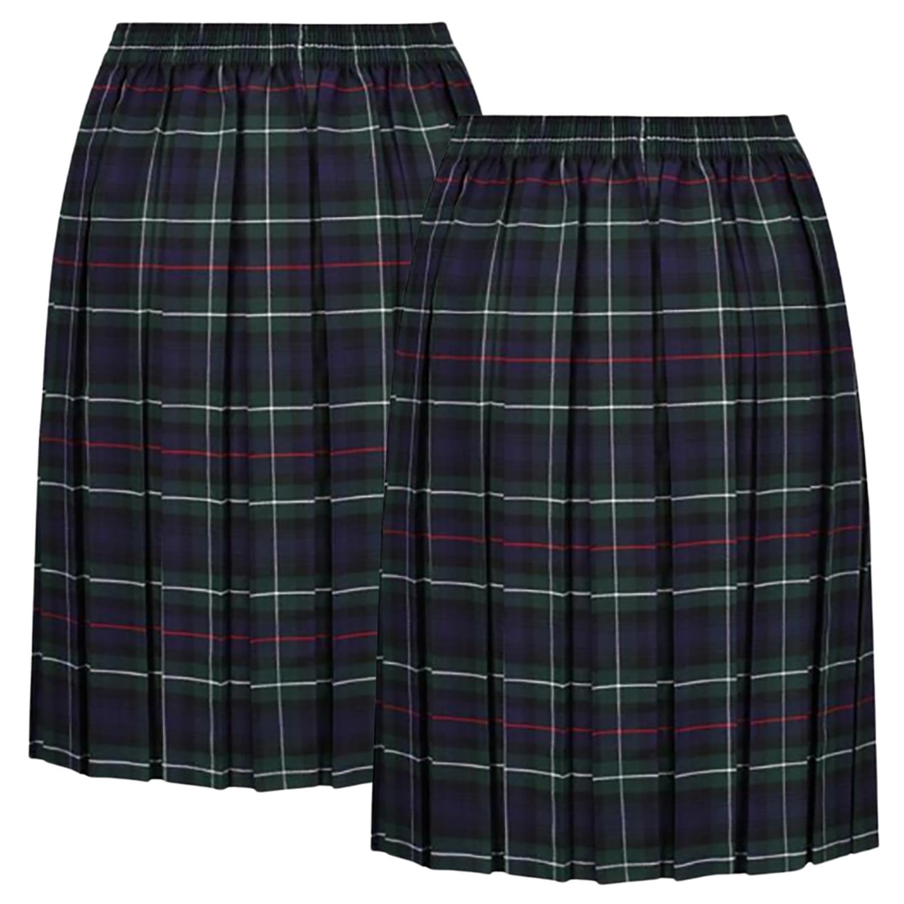 Falda escolar plisada para niñas, paquete de 2 unidades, longitud hasta la rodilla, falda plisada para niñas, faldas de tartán con cintura elástica completa, faldas de verano, tallas 2-18