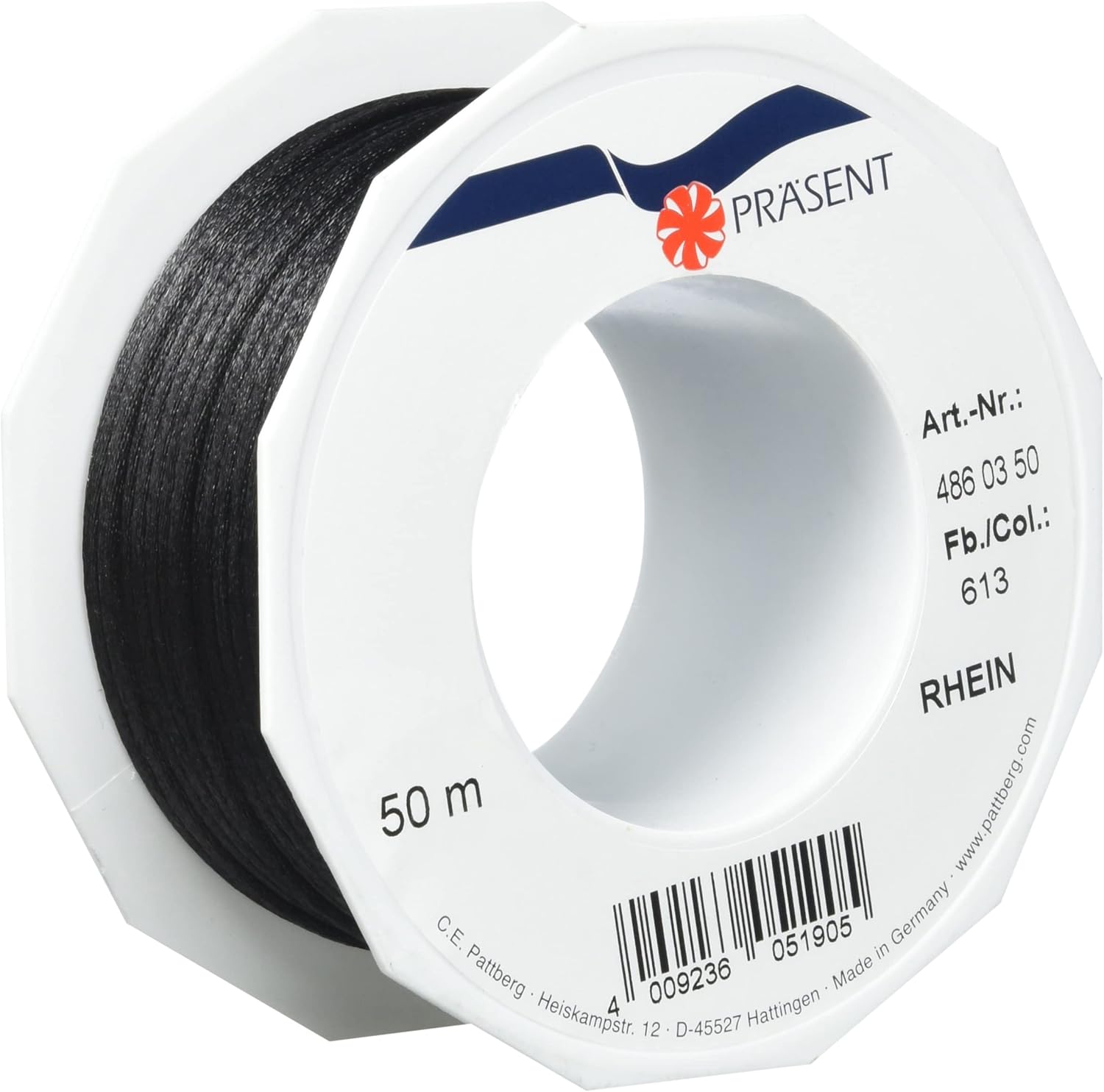 C.E. Pattberg Präsent - Rhein Cord Ribbon Black 3 mm Width, 50 m Length
