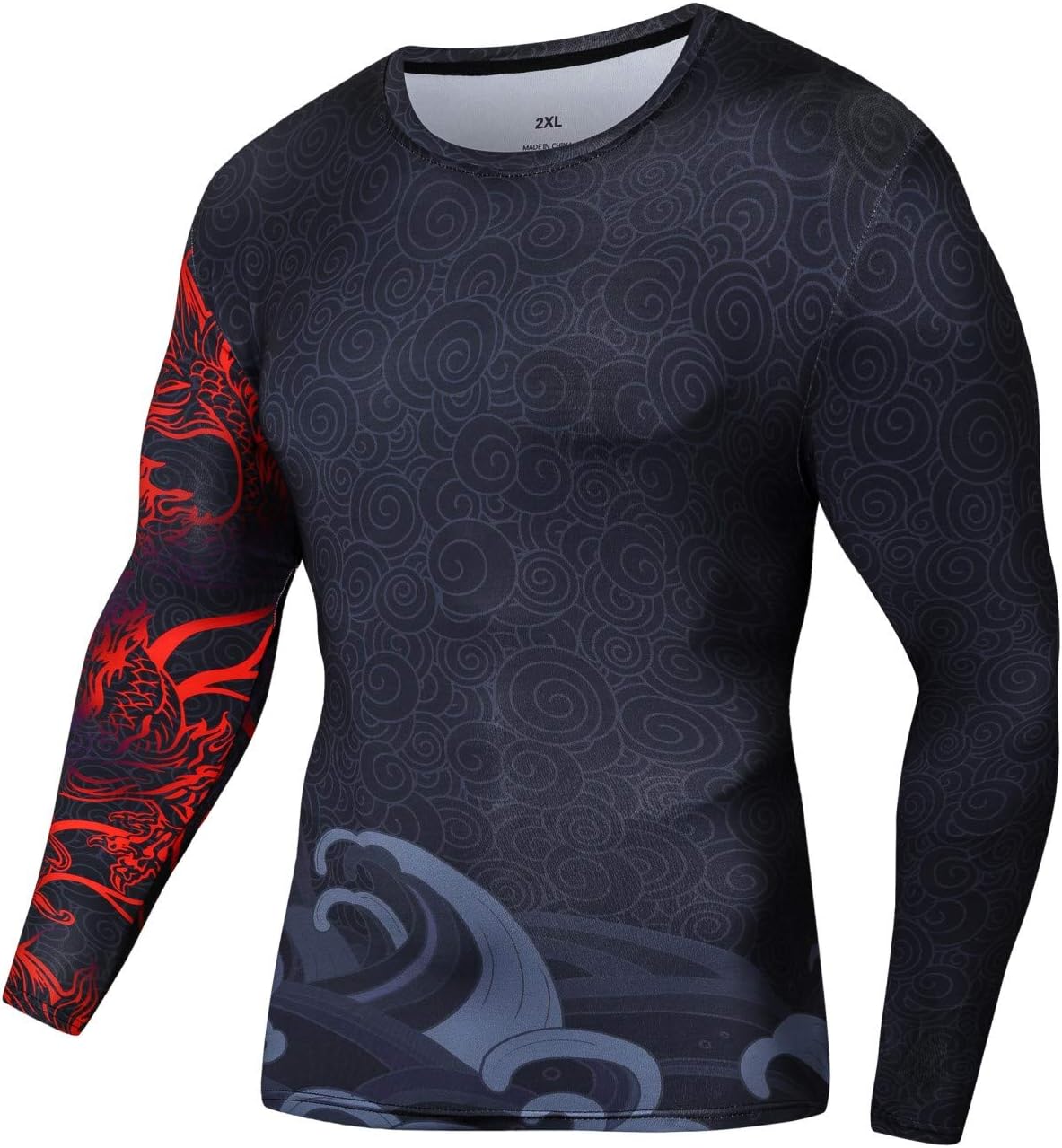 Red Plume Men’s 3D Printed Compression Long Sleeve T Shirts Top Tees