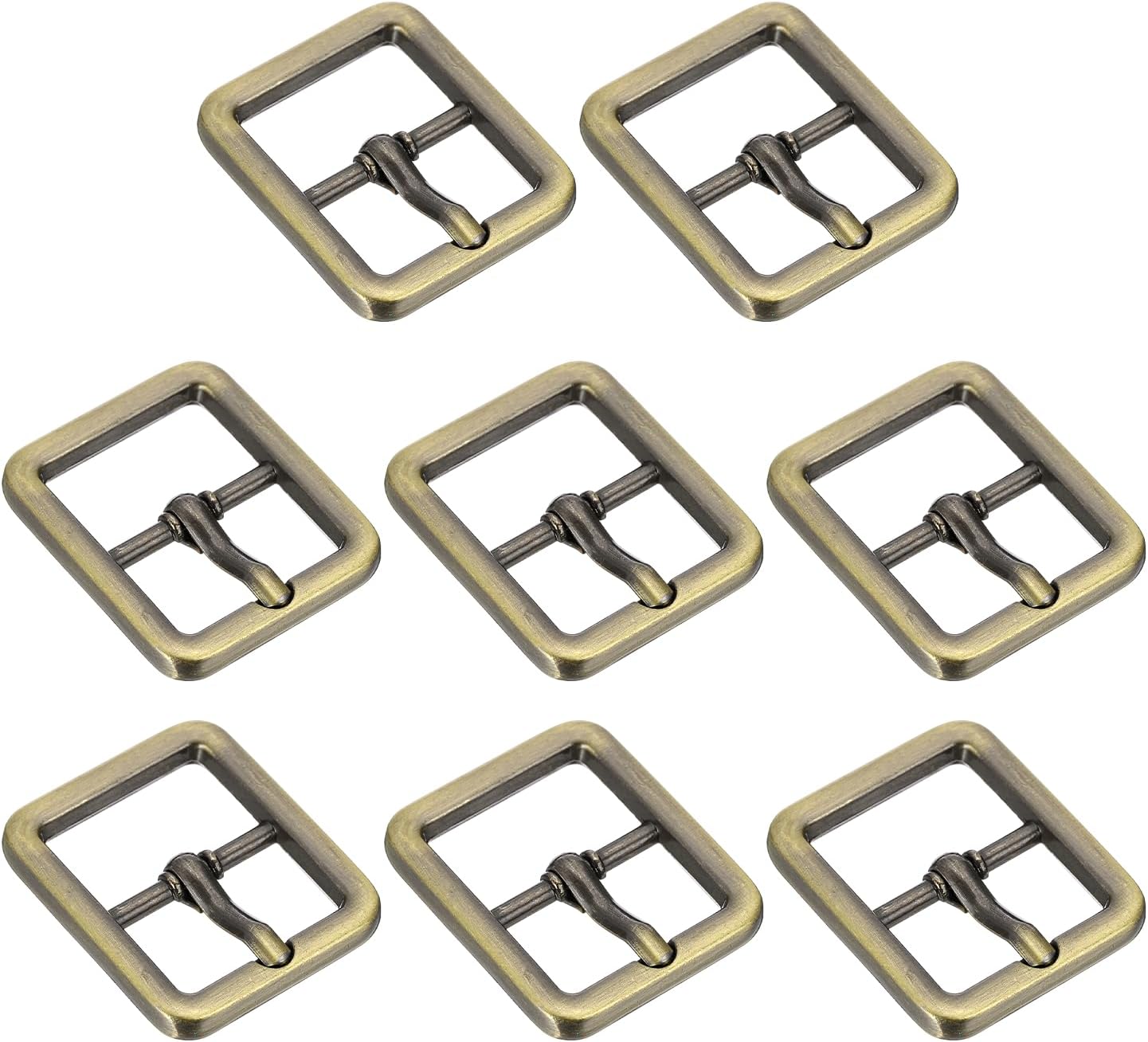 Metal Roller Buckle, 8Pcs 0.75 Inch Single Prong Belt Buckle Square Center Bar Buckles for Leather Craft Accessories Belt, Bronze