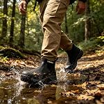 Men's Waterproof Rubber Rain Boots — Neoprene Slip-On Ankle Deck Boots for Garden, Yard, Farm & Fishing, Breathable Mesh Lining, Dual Removable Insoles for Wide Fit, Non-Slip Sole