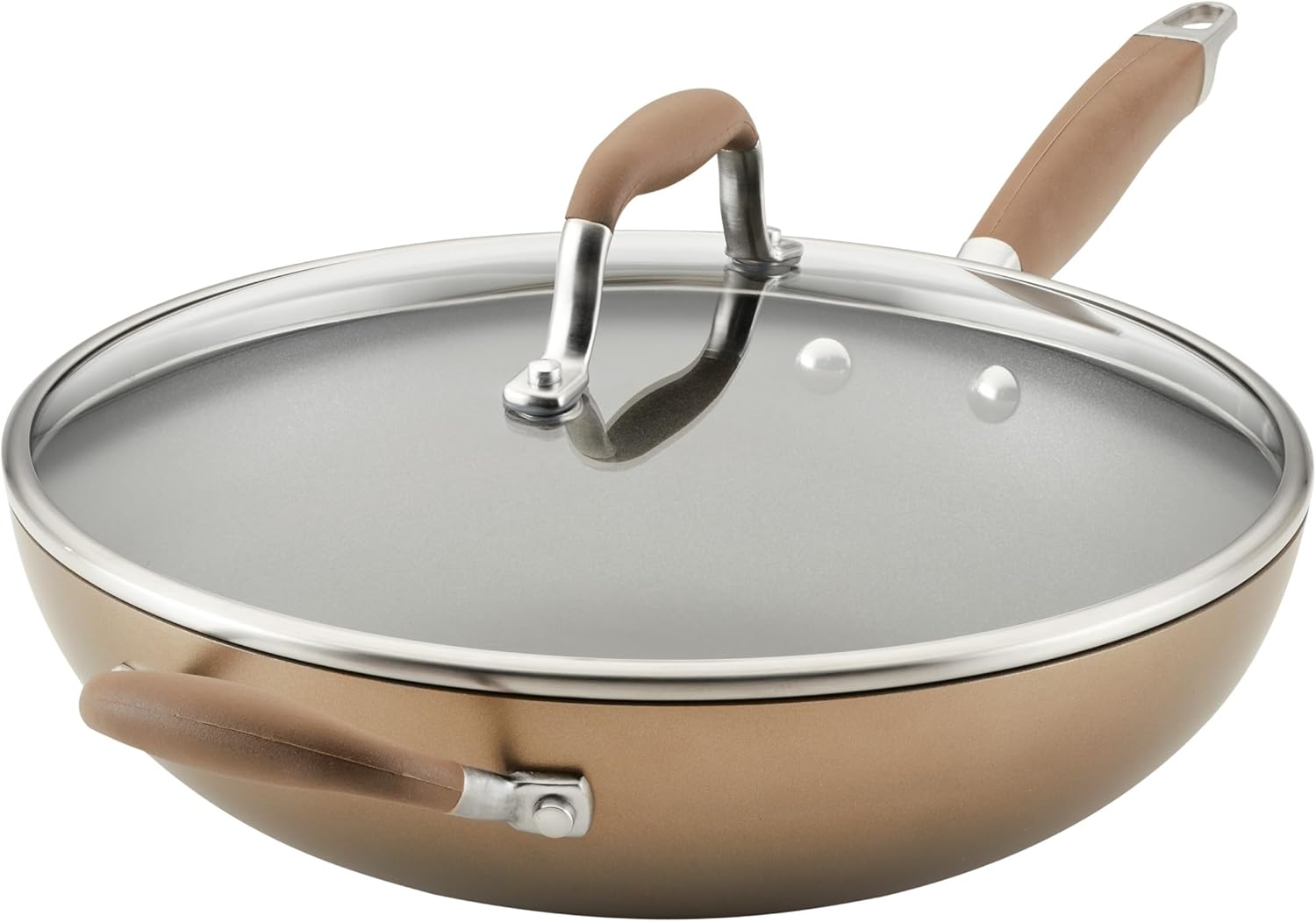 Anolon Advanced Hard Anodized Nonstick Deep Frying Pan/Skillet with Lid, 12 Inch, Aluminum, Bronze
