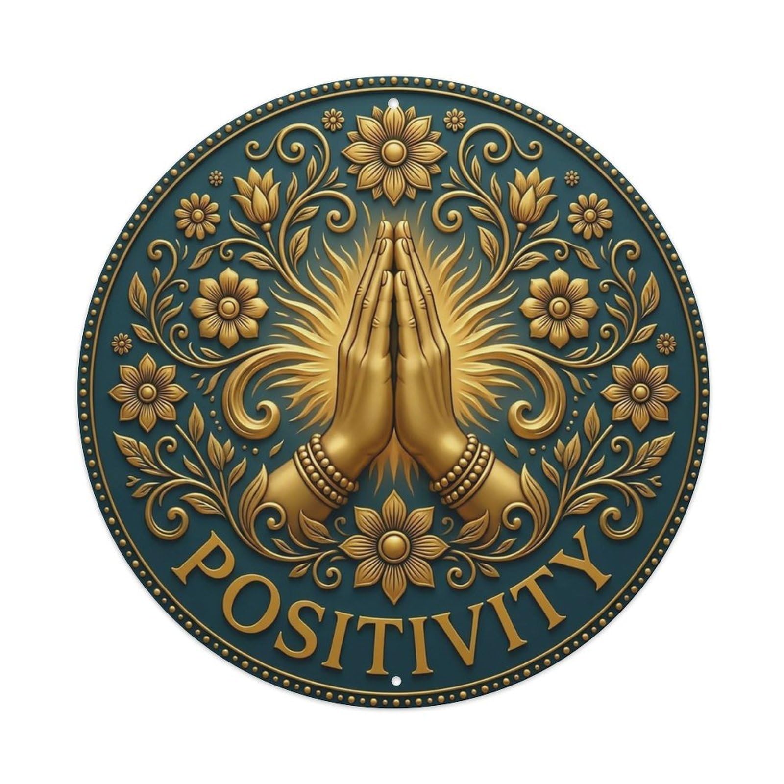 Vintage Namaste Praying Hands Positivity Flower Zen Yoga Metal Tin Sign