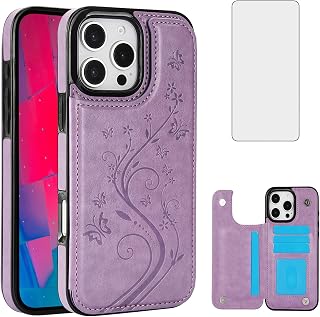 Asuwish Phone Case Compatible with iPhone 16 Pro 6.3 inch with Tempered Glass Screen Protector and Card Holder Wallet Cover Stand Flip Leather Cell Accessories i Phone16 i16 16Pro 2024 Women Purple