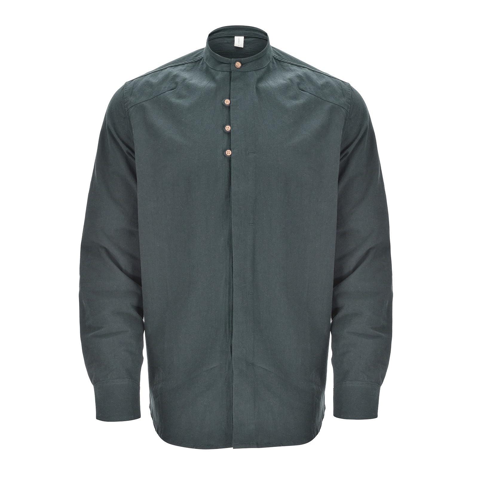 Camicia Di Lino Uomo- Camicie Estive Uomo, Manica Lunga Estiva Cotone Henley Shirts Collo Coreana Con Bottoni Tinta Unita Elegante Casual Camicia Uomo Coreana Camicia Con Bottoni Tasca Regular Fit