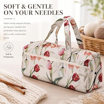 Large Fabric Knitting Bag 15.75in with Handle | Yarn Wool Storage, Crochet Craft Organiser, Sewing Tools Holder