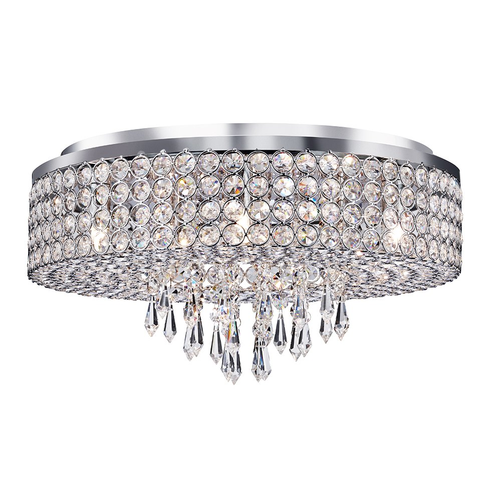 Searchlight 4139-9CC Orion Flush Ceiling Light in Chrome with Crystal Glass and Droplets