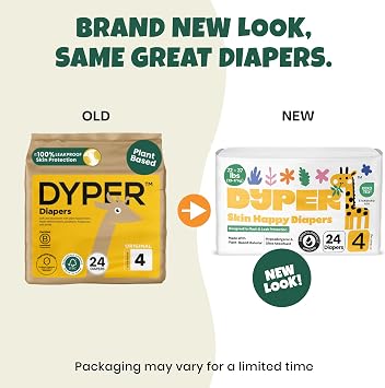DYPER - Baby Diapers Size 4 (24 Count) - Plant Based Disposable Diapers for Day and Overnight Premium Leak Protection, Skin-Friendly Comfort with Soft Size 4 Diapers (22-37 lbs)