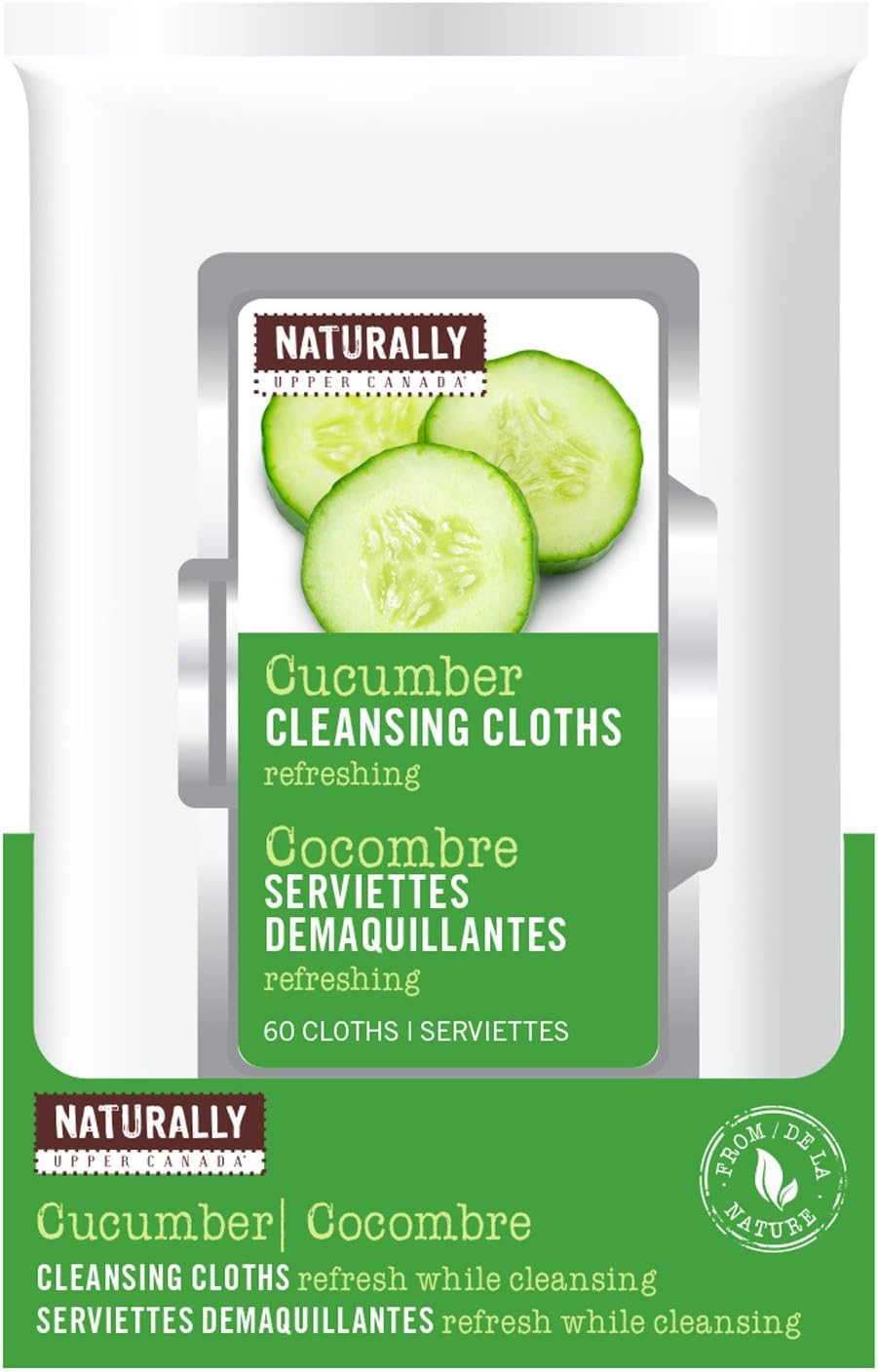 Naturally by Upper Canada 60-Count Cleansing Makeup Remover Facial Wipes, Cucumber