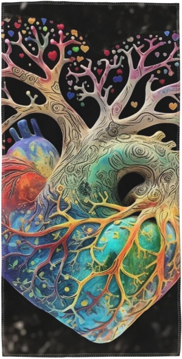 Hand Towels for Bathroom, Soft Absorbent Bath Towels Decorative Guest Towel Microfiber Face Towel Tree of Life Heart Blooming Kitchen Dish Towels for Home Hotel Gym Spa Yoga 12″X24″