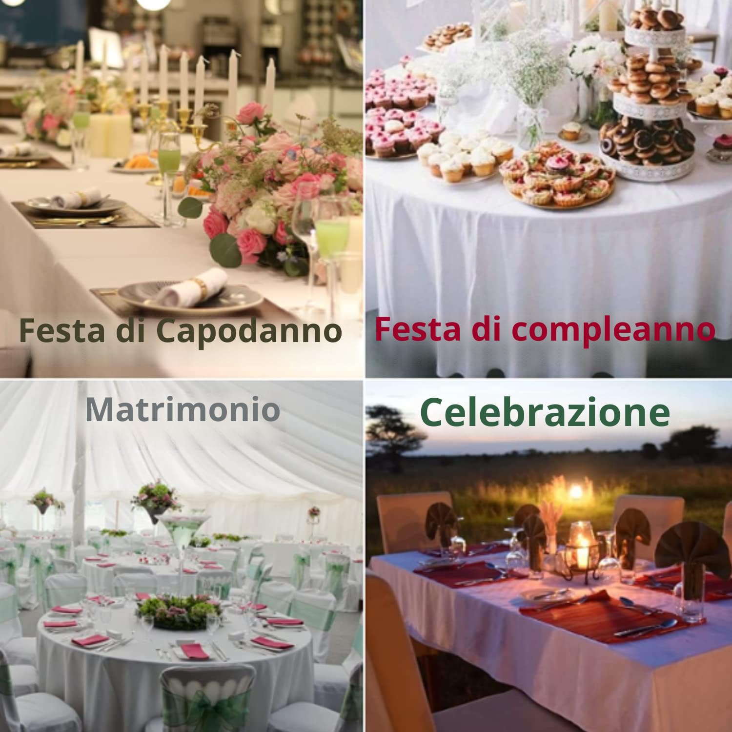 Bea's Party Tovaglia rettangolare grande bianca per tavolo tessuto poliestere,grande, 229 cm x 335 cm bianco nero copritavolo tavolo rettangolare lavabile per eventi matrimonio compleanno (BIANCO)