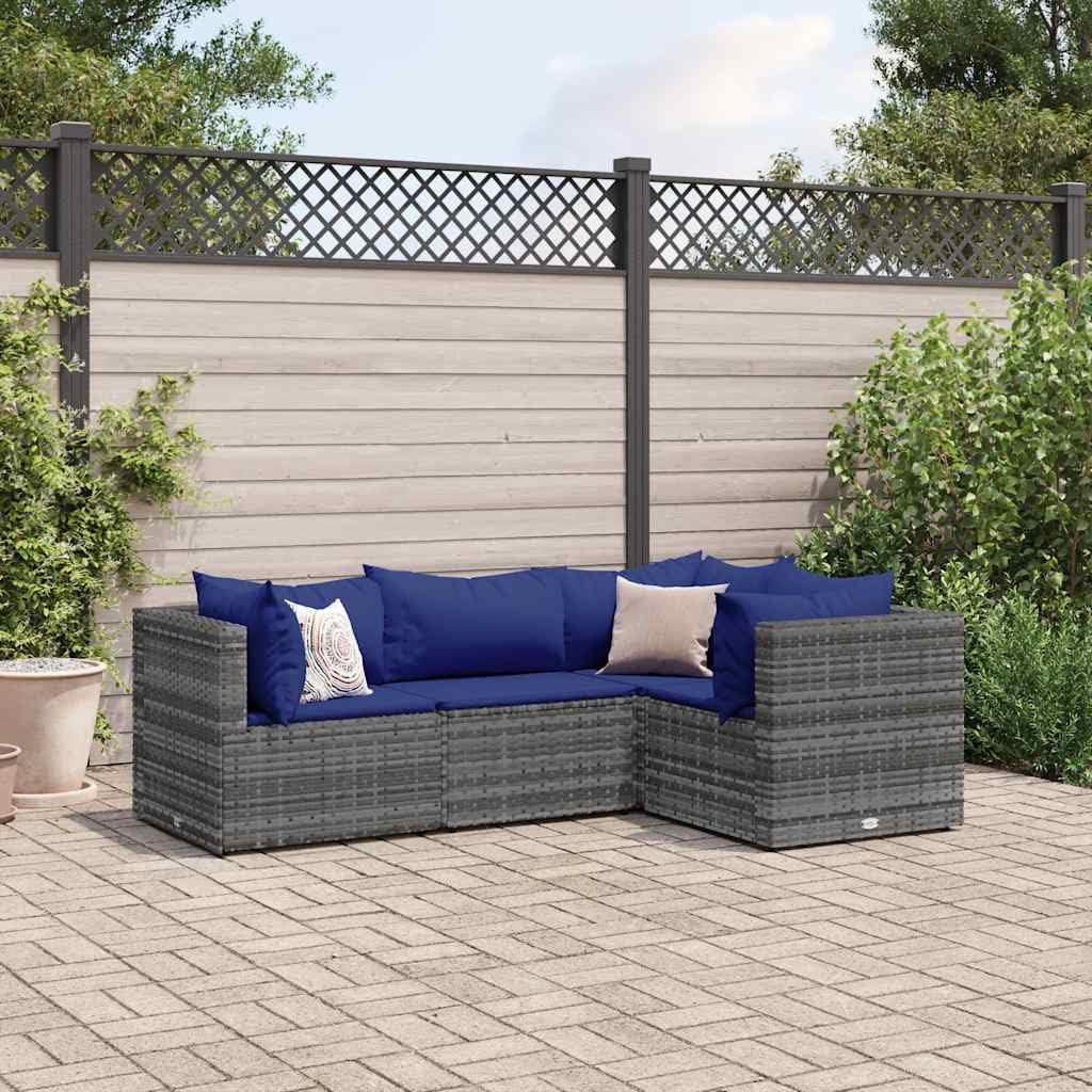 4 Piece Gray PE Rattan Modular Patio Lounge Set with Removable Cushions for Outdoor Relaxation and Flexible Layout Arrangement