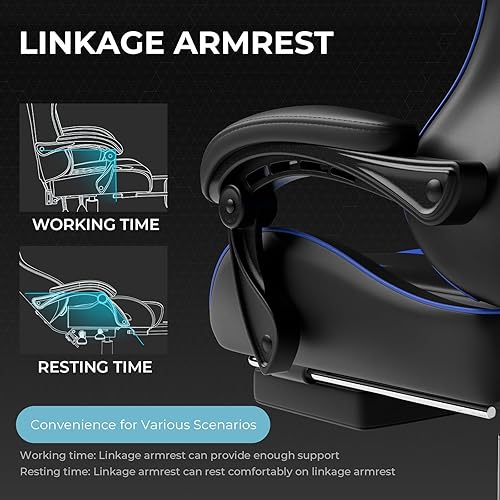 Vista 6 de GTPLAYER Silla para videojuegos, silla de computadora con reposapiés y soporte lumbar, silla de juego ajustable en altura con asiento giratorio