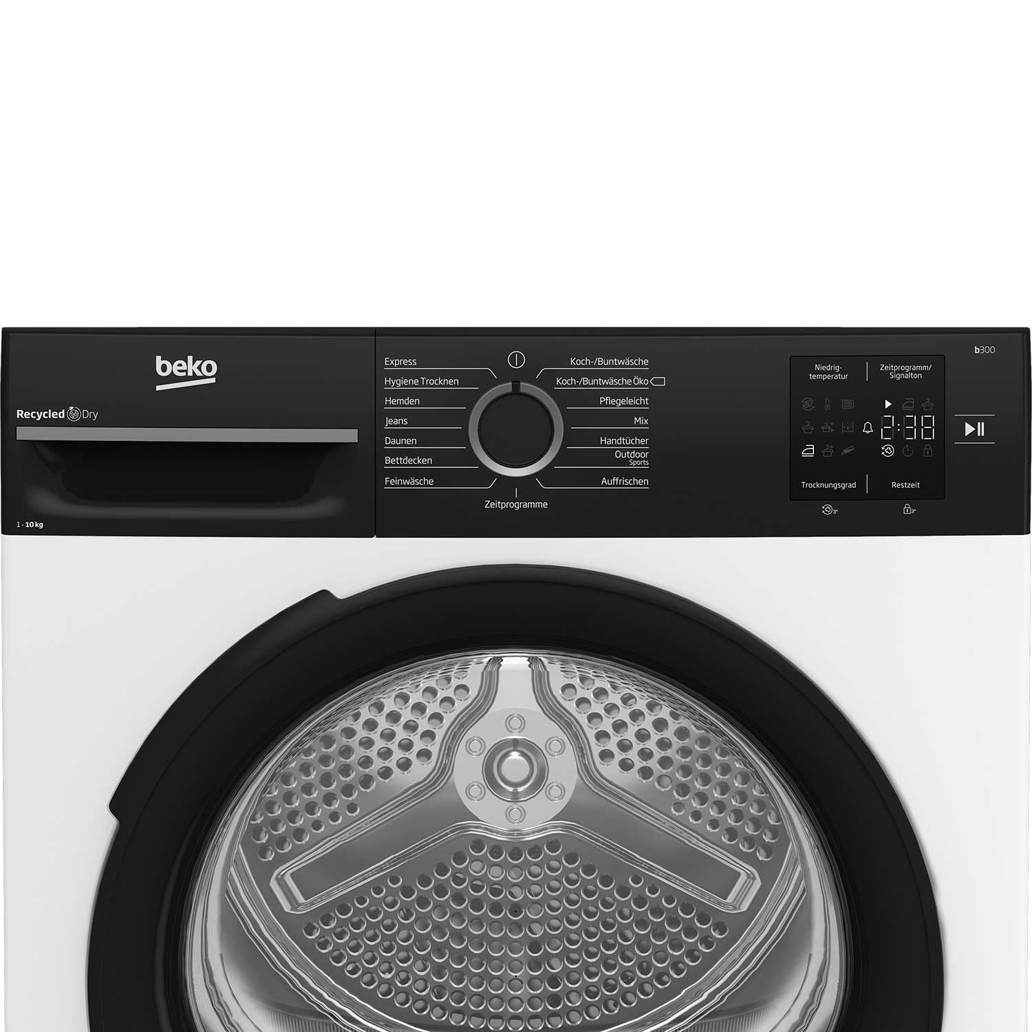 Beko BM3T30230W Wäschetrockner, 10 kg, Frontlader Wärmepumpentrockner, 15 Programme, Sensortrocknung, Säulenfähig, Aquawave Schontrommel, Weiß