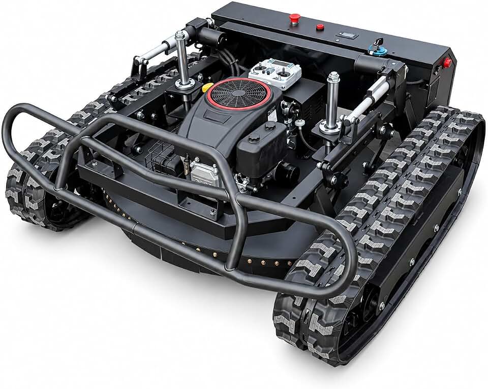 800mm Remote Control Brush Mower, 16HP 452cc Gas Tracked Mower, Dual 1000W Drive, Electric Cutting Height Adjustment